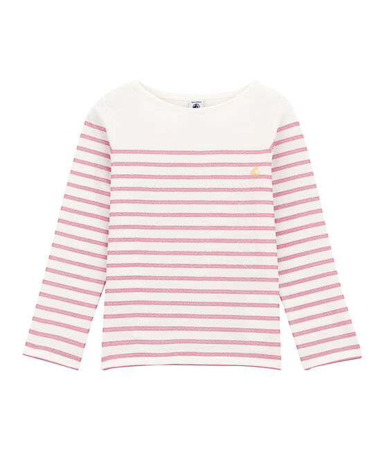 Mädchen-Langarmshirt weiss MARSHMALLOW/rosa BABYLONE