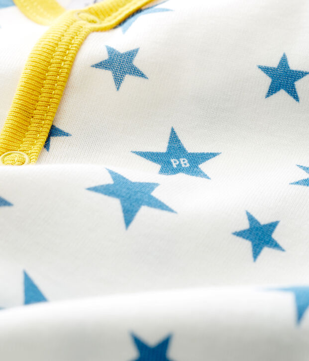 Baby-Strampler ohne F&uuml;&szlig;e aus Rippstrick f&uuml;r Jungen weiss/blau