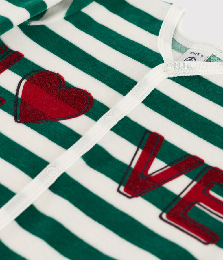 Baby-Strampler aus Nicki gr&uuml;n/weiss