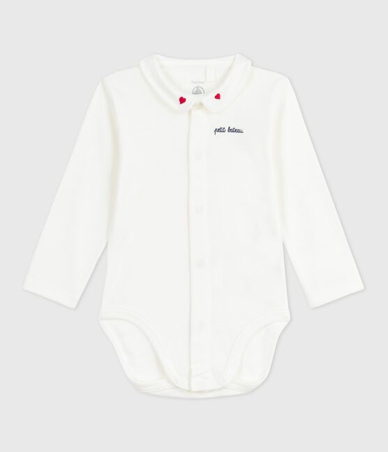Baby-Body mit besticktem Kragen und Schriftzug an der Brust rot MARSHMALLOW/weiss CORRIDA