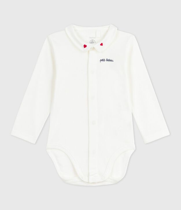 Body aus unifarbener Baumwolle mit besticktem Kragen weiss/rot