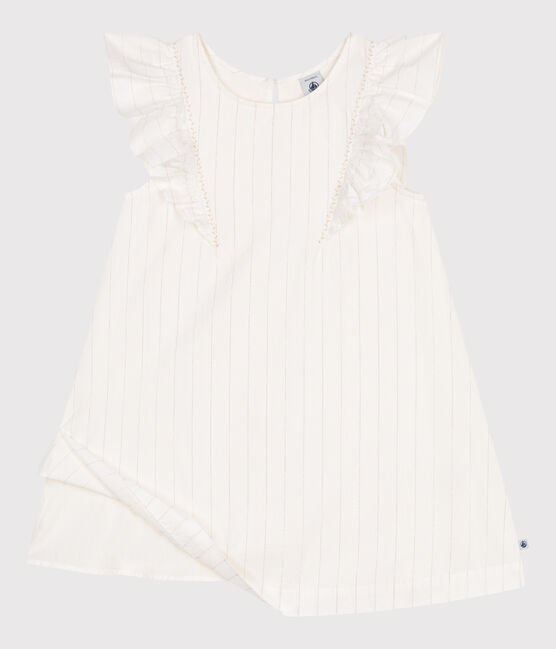 Kurzärmeliges Kinder-Kleid aus Baumwolle  weiss MARSHMALLOW/grau ARGENT