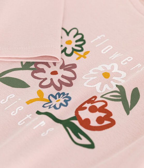 Langärmeliges Kinder-T-Shirt aus Rippstrick für Mädchen rosa SALINE