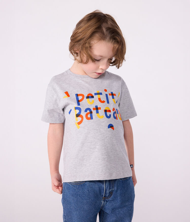 Kurz&auml;rmeliges Kinder-T-Shirt mit Muster grau