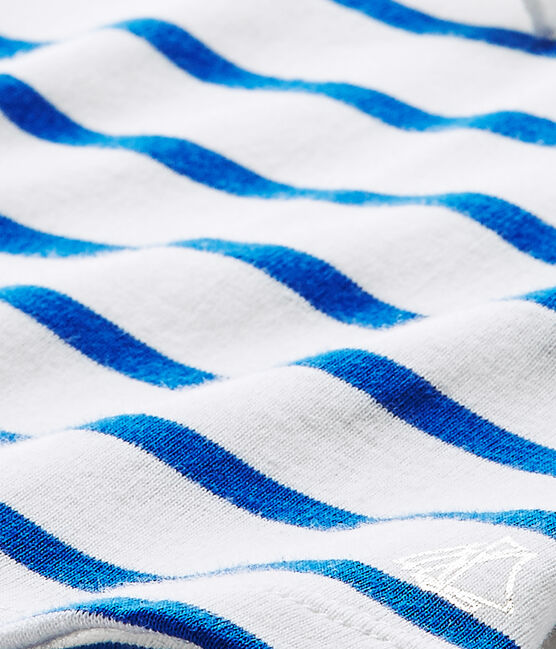 Gestreiftes Baby-Mädchen-Kurzarmshirt weiss MARSHMALLOW/blau PERSE
