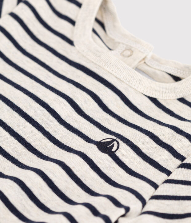 Kurz&auml;rmeliges Baby-T-Shirt aus gestreifter Baumwolle beige/blau