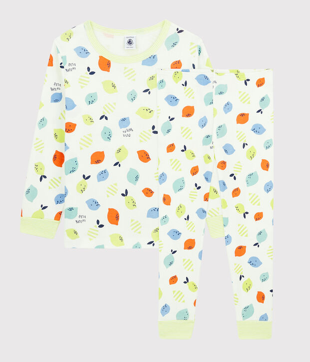 Kinderpyjama aus Bio-Baumwolle mit Zitronenmotiv weiss/vielfarbig