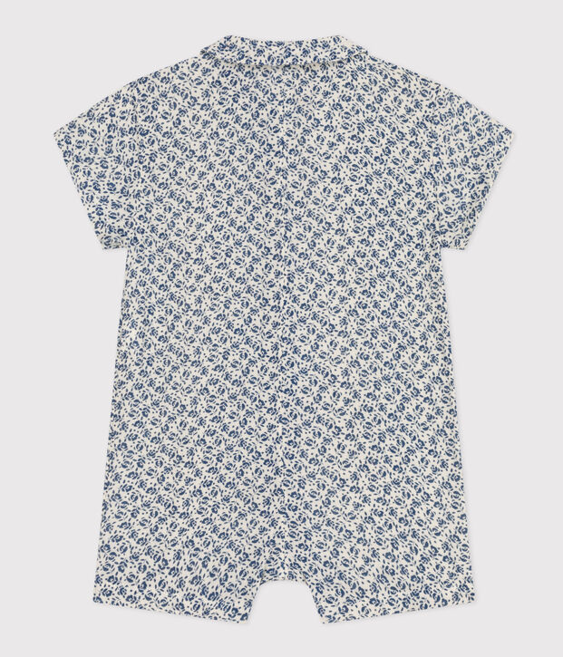 Baby-Kurzoverall aus Musselin-Stoff naturfarben/blau