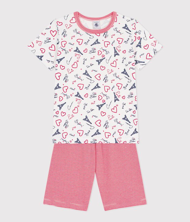 Halblanger Kinder-Kurzpyjama aus Baumwolle mit Paris-Motiven weiss/vielfarbig