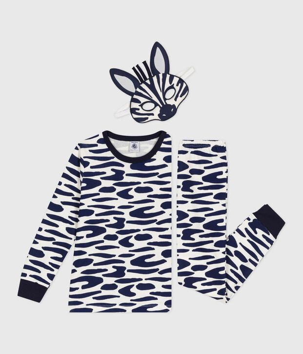 Kinder-Pyjama zum Verkleiden aus Baumwolle mit Zebra-Motiv blau/blau