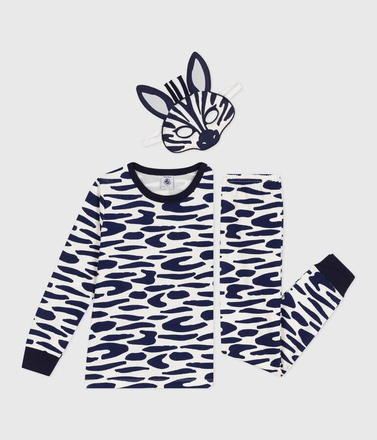 Kinder-Pyjama zum Verkleiden aus Baumwolle mit Zebra-Motiv blau/blau