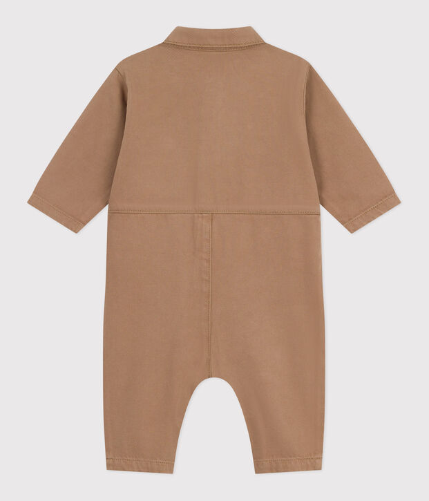 Langer Baby-Overall aus einfarbiger Baumwolle im Tankwart-Stil beige