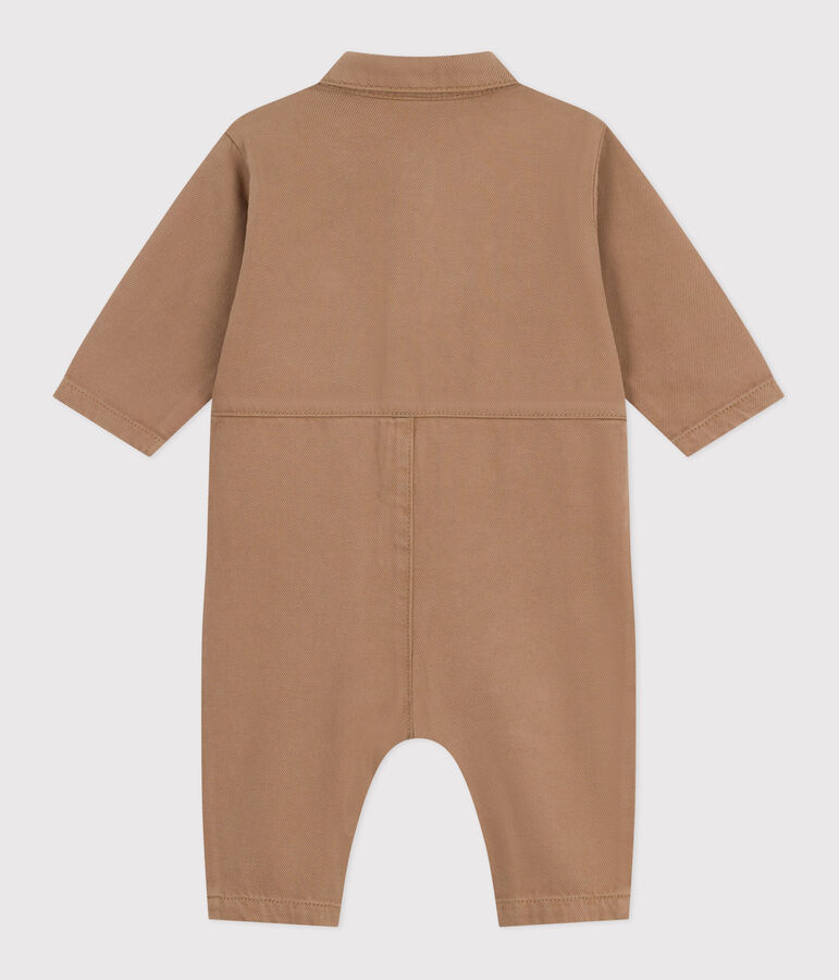 Langer Baby-Overall aus einfarbiger Baumwolle im Tankwart-Stil beige
