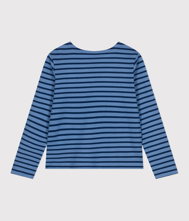 Gekn&ouml;pftes Damen-Streifenshirt Marini&egrave;re aus Baumwolle blau/blau