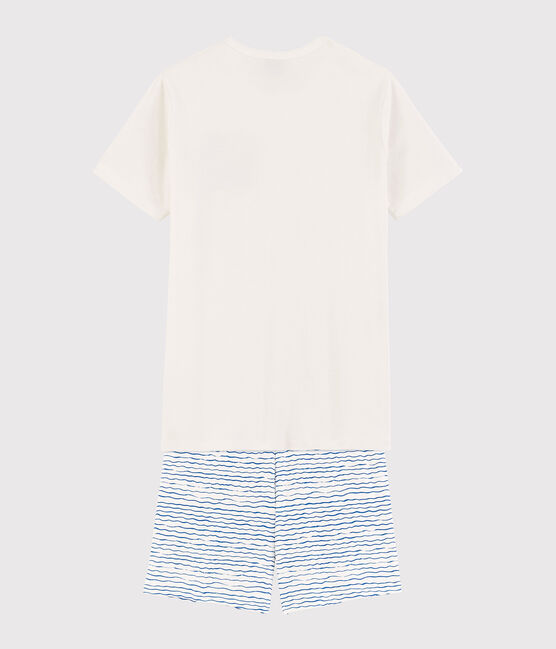 Kinder-Kurzpyjama aus Rippstrick in Weiß und Blau weiss MARSHMALLOW/blau COOL
