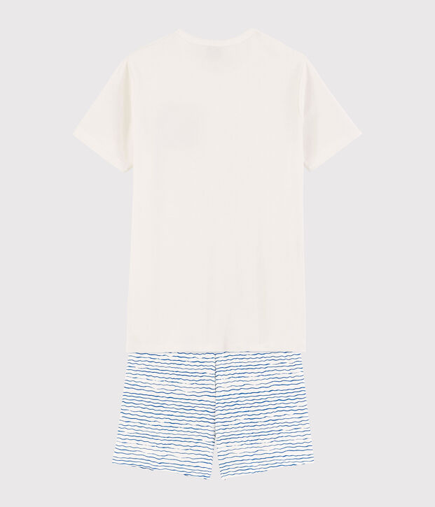 Kinder-Kurzpyjama aus Rippstrick in Wei&szlig; und Blau weiss/blau