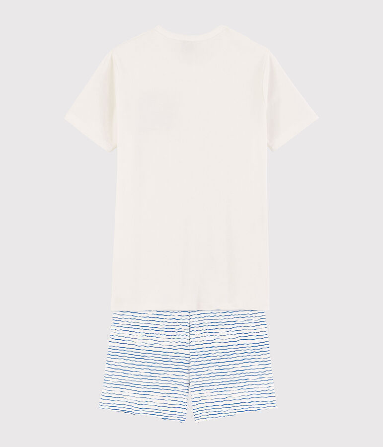 Kinder-Kurzpyjama aus Rippstrick in Wei&szlig; und Blau weiss/blau