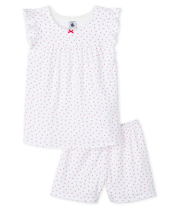 Kurz-Pyjama rosa aus Rippstrick f&uuml;r kleine M&auml;dchen weiss/rosa
