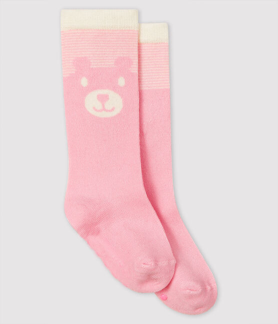 Kniestrümpfe für Babys rosa MINOIS/weiss MARSHMALLOW