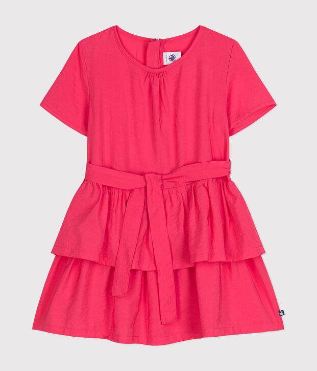 Kurz&auml;rmeliges Kinder-Kleid aus Leinenstoff f&uuml;r M&auml;dchen rosa