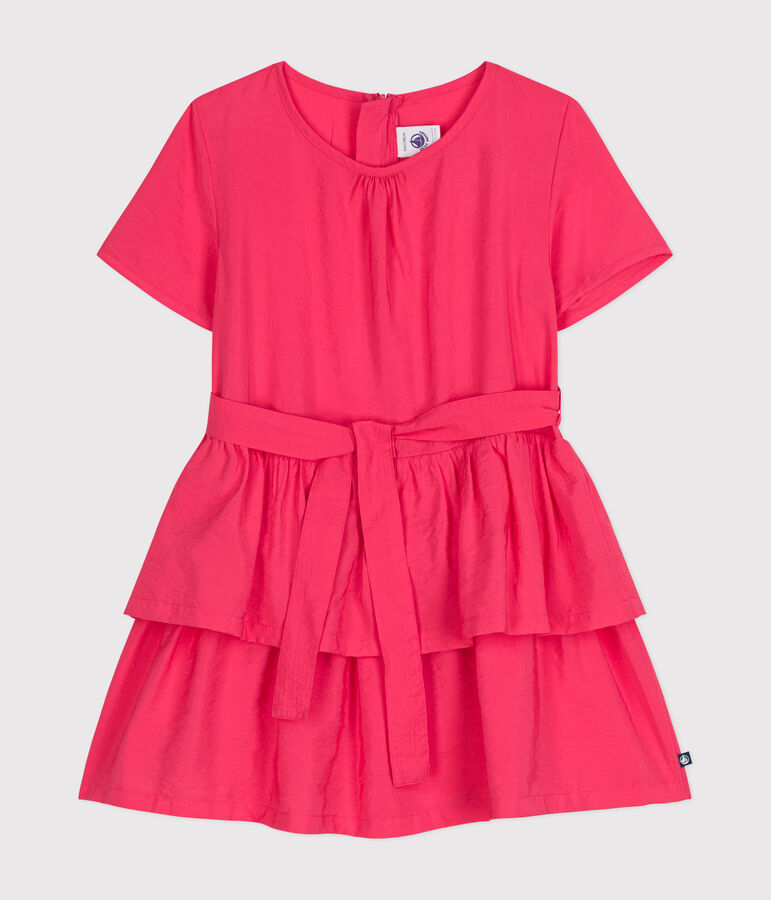 Kurz&auml;rmeliges Kinder-Kleid aus Leinenstoff f&uuml;r M&auml;dchen rosa GLOSS