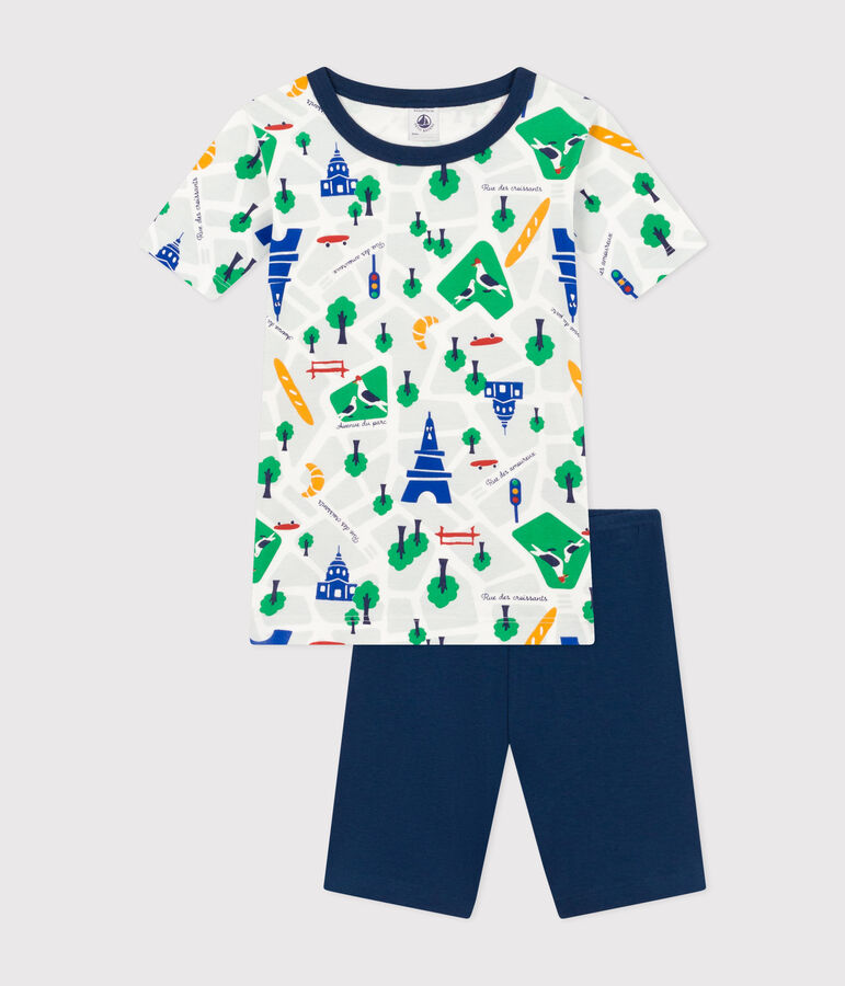 Kurzer Kinderpyjama aus Baumwolle mit Paris-Printmotiv blau/vielfarbig