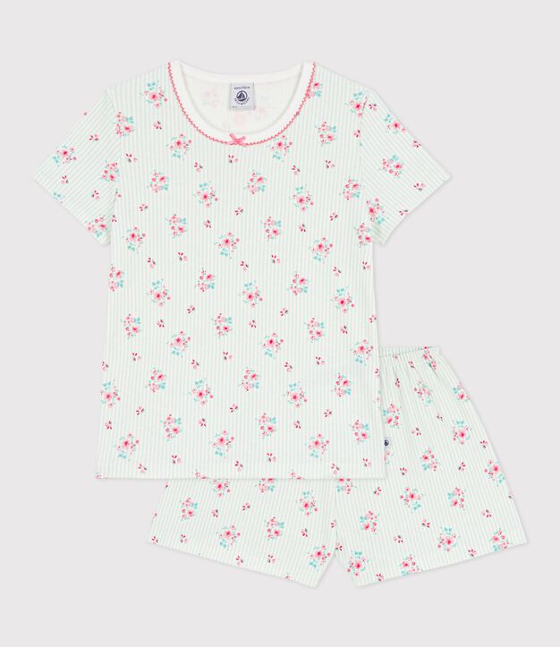 Kinder-Kurzpyjama aus Baumwolle mit Blumenmotiv weiss/vielfarbig