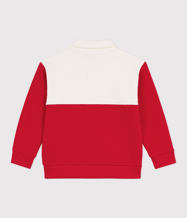 Kinder-Sweatshirt im Polo-Stil aus Baumwolle naturfarben/rot