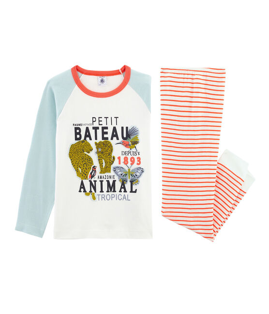 Rippstrick-Pyjama für kleine Jungen weiss MARSHMALLOW/weiss MULTICO
