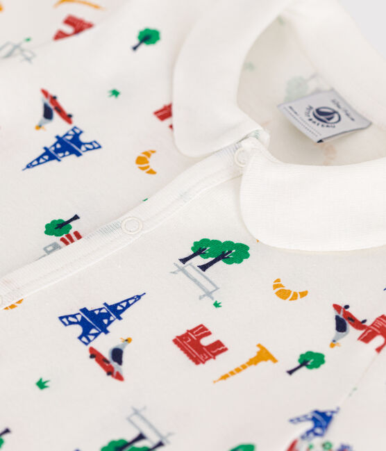 Baby-Kurzoverall aus Baumwolle weiss MARSHMALLOW/weiss MULTICO