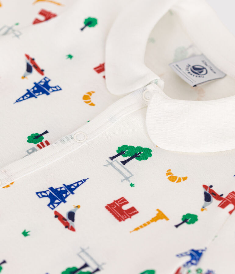 Baby-Kurzoverall aus Baumwolle weiss MARSHMALLOW/weiss MULTICO