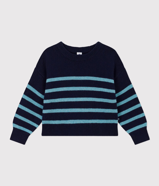 Gestreifter Kinderpullover aus Wolle und Baumwolle f&uuml;r M&auml;dchen/Jungen blau/blau