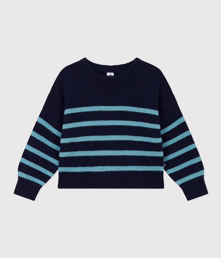 Gestreifter Kinderpullover aus Wolle und Baumwolle f&uuml;r M&auml;dchen/Jungen SMOKING/ AZUL