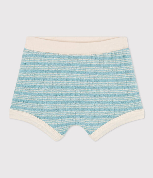 Baby-Shorts aus gestreiftem Frottee gr&uuml;n/naturfarben