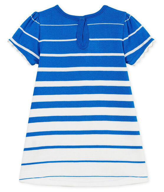 Gestreiftes kurzärmeliges baby-kleid mädchen blau RIYADH/weiss MARSHMALLOW CN
