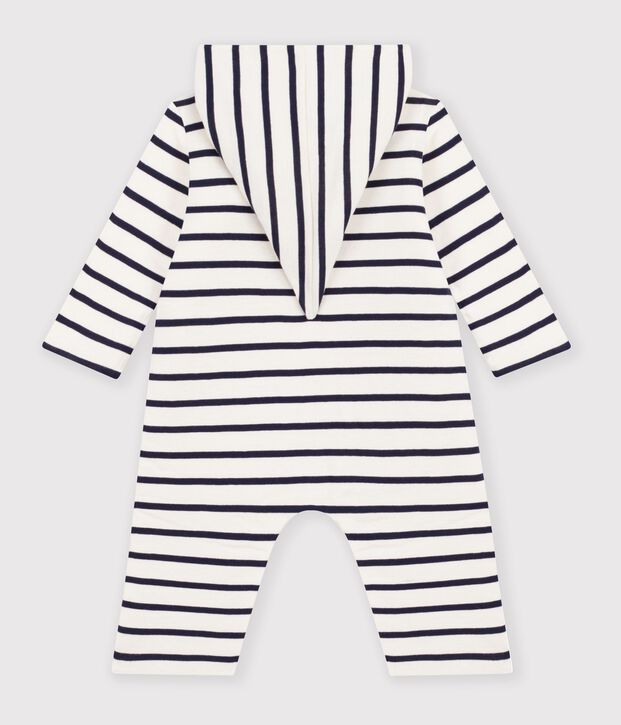 Gestreifter Baby-Overall mit Kapuze weiss/blau