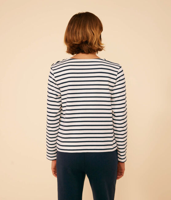 Geknöpftes Matrosenshirt aus Baumwolle Damen weiss MARSHMALLOW/blau SMOKING