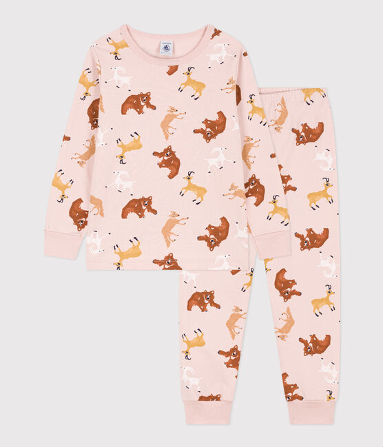 Pyjama aus Molton mit Tiermotiv rosa SALINE/weiss MULTICO
