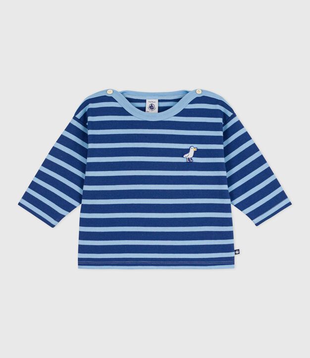 Baby-Streifenshirt aus Baumwolle mit M&ouml;wenaufn&auml;her blau/blau