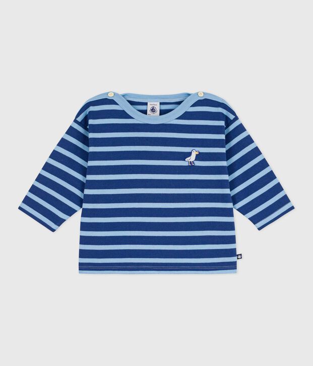 Baby-Streifenshirt aus Baumwolle mit M&ouml;wenaufn&auml;her blau/blau