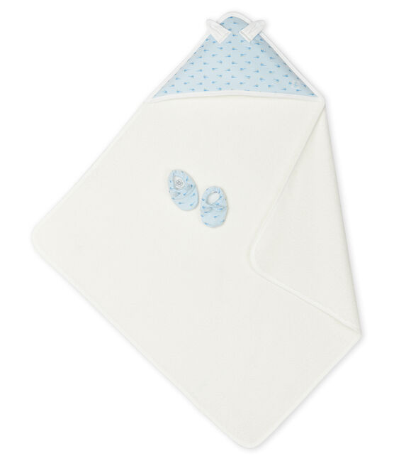 Box mit Badetuch und Babyschuhen aus Frottee und Rippstrick blau FRAICHEUR/weiss MULTICO
