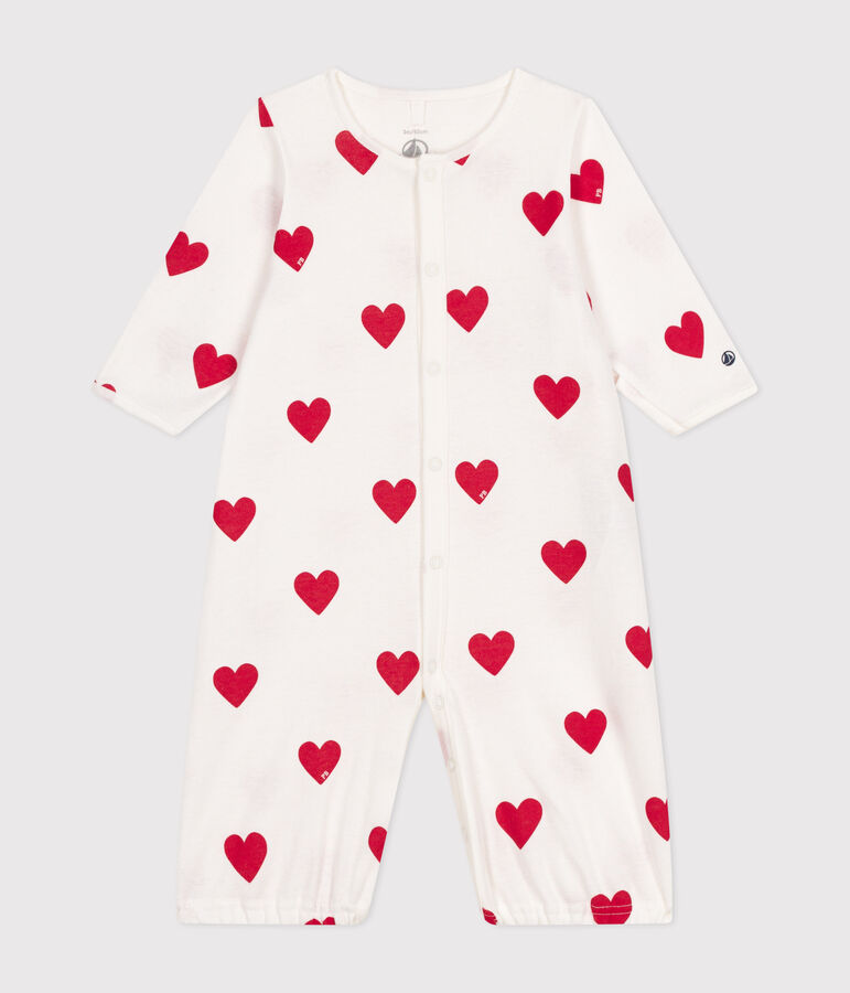 Baby-Kombi-Overall aus Baumwolle mit Herzmuster weiss/rot