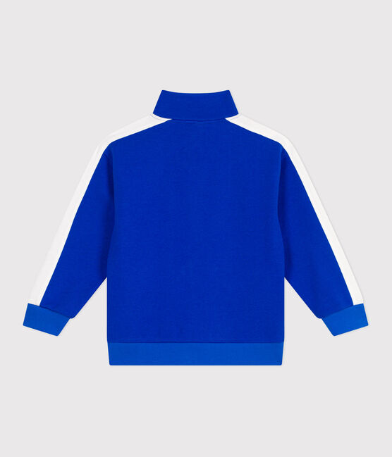 Kinder-Sweatshirt mit Reißverschluss und Stehkragen aus einfarbiger Baumwolle blau PERSE