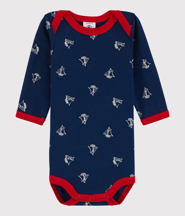 Lang&auml;rmeliger Baby-Body Jungen blau/weiss