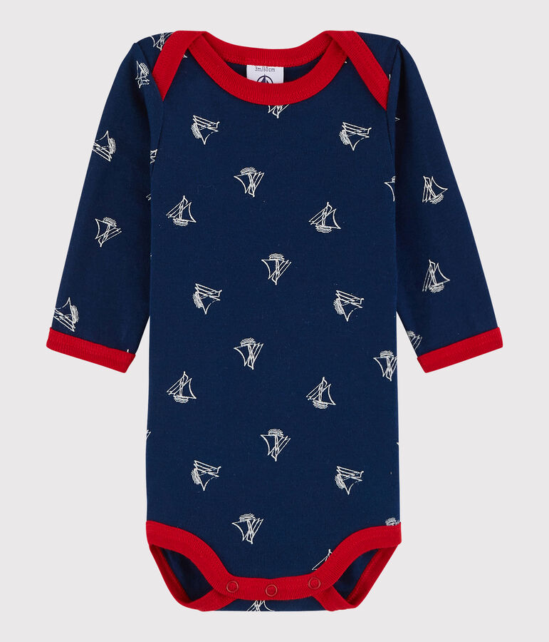 Lang&auml;rmeliger Baby-Body Jungen blau/weiss