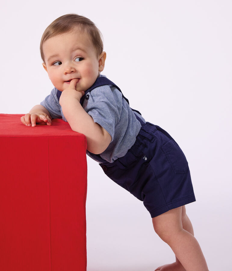 Kurze Baby-Shorts mit Tr&auml;gern aus Serge blau