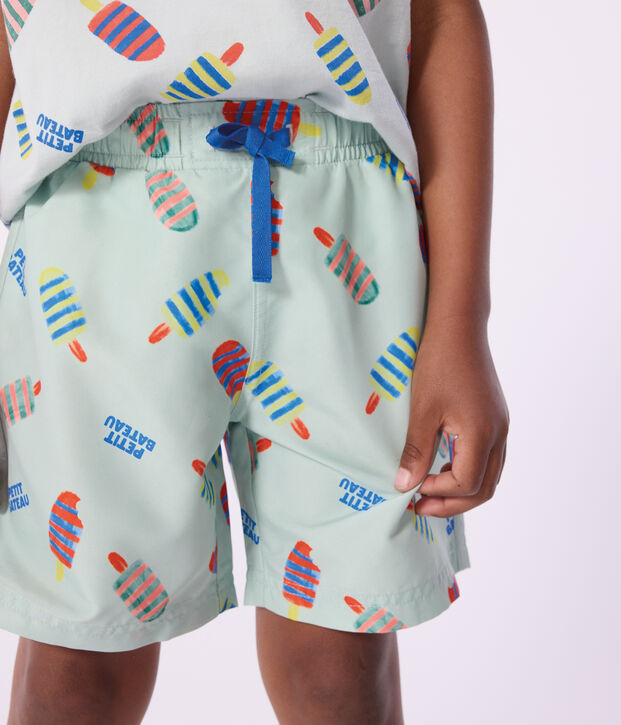 Kinder-Badeshorts mit Muster blau/vielfarbig