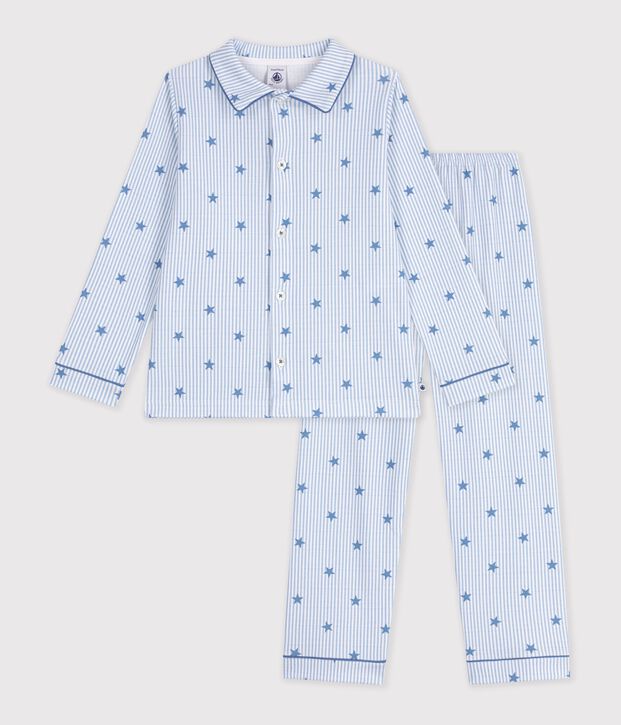 Gekn&ouml;pfter Kinder-Pyjama aus Baumwolle mit Sternmotiv weiss/vielfarbig
