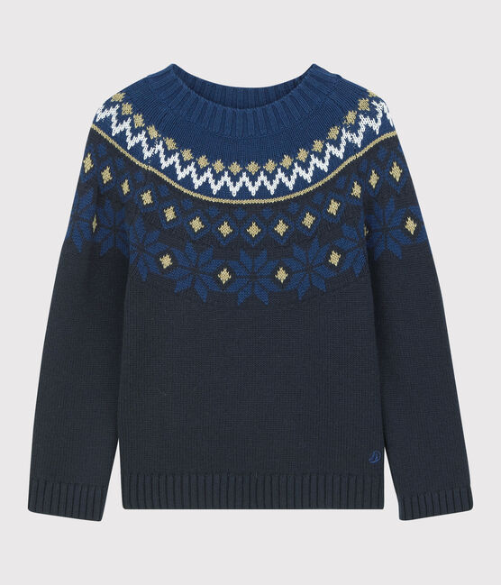 Kinderpullover aus Wolle und Baumwolle für Jungen blau SMOKING/weiss MULTICO
