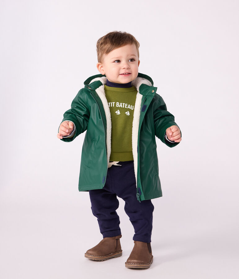 Warme Baby-Regenjacke mit Sherpa gr&uuml;n